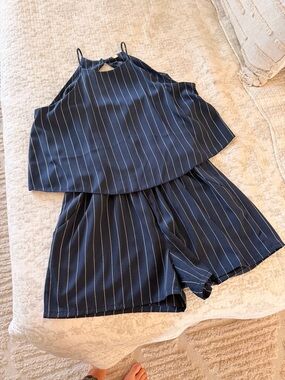Sleeveless Navy Striped Romper